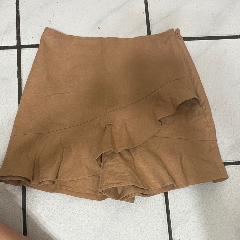 Express Brown Ruffle Mini Skirt